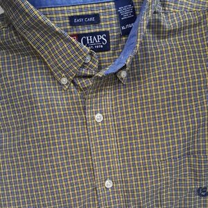 Chaps Men's Blue and Yellow Checkered Cotton Shirt Size XL/TG